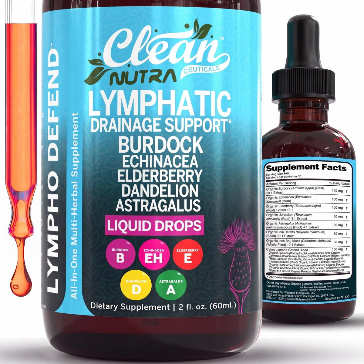 Clean Nutraceuticals frasco frontal mostrando etiqueta y beneficios
