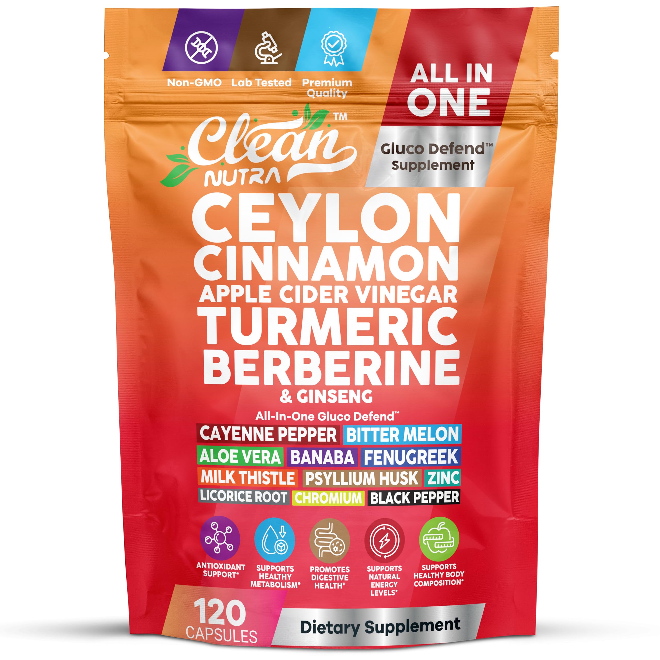 Clean Nutraceuticals frasco Gluco Defend frente mostrando etiqueta, claridad en ingredientes