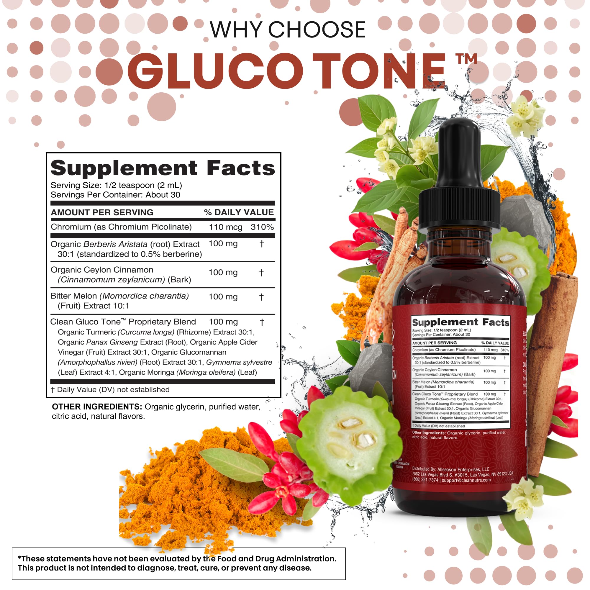 Clean Nutraceuticals etiqueta con lista de ingredientes y certificaciones visibles