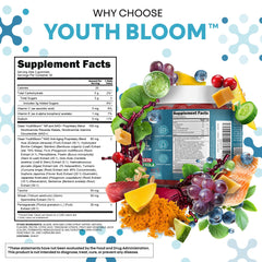 Comparación de tamaño de una gomita Youth Bloom junto a una moneda para escala visual clara