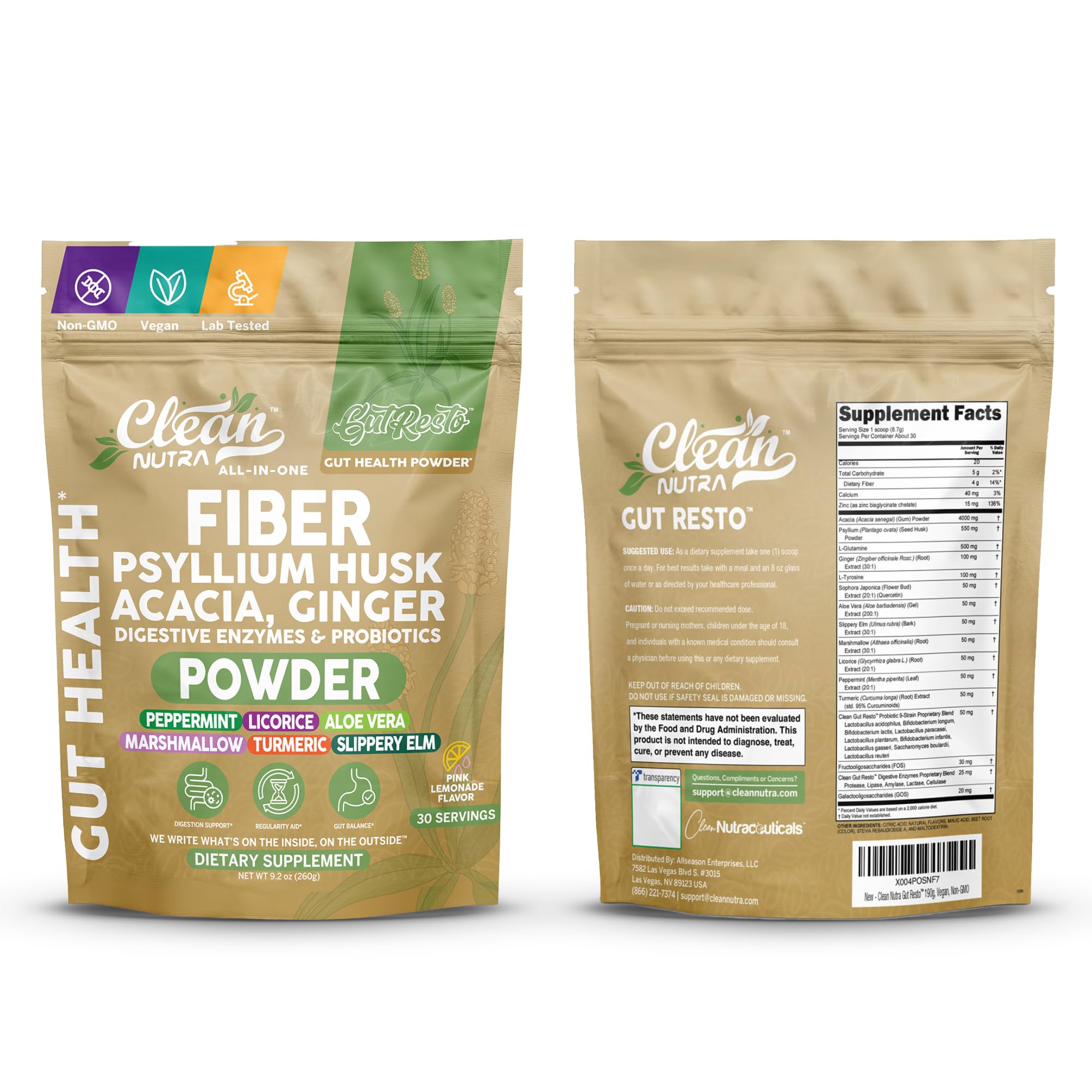 Clean Nutraceuticals GutResto conjunto de ingredientes botánicos para soporte digestivo