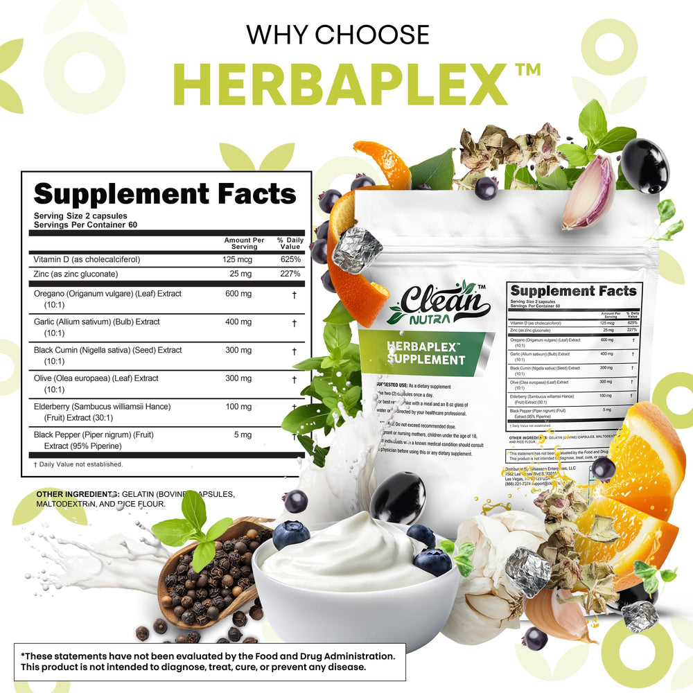Clean Nutraceuticals ingredientes secos: saúco, orégano y ajo, apoyo natural