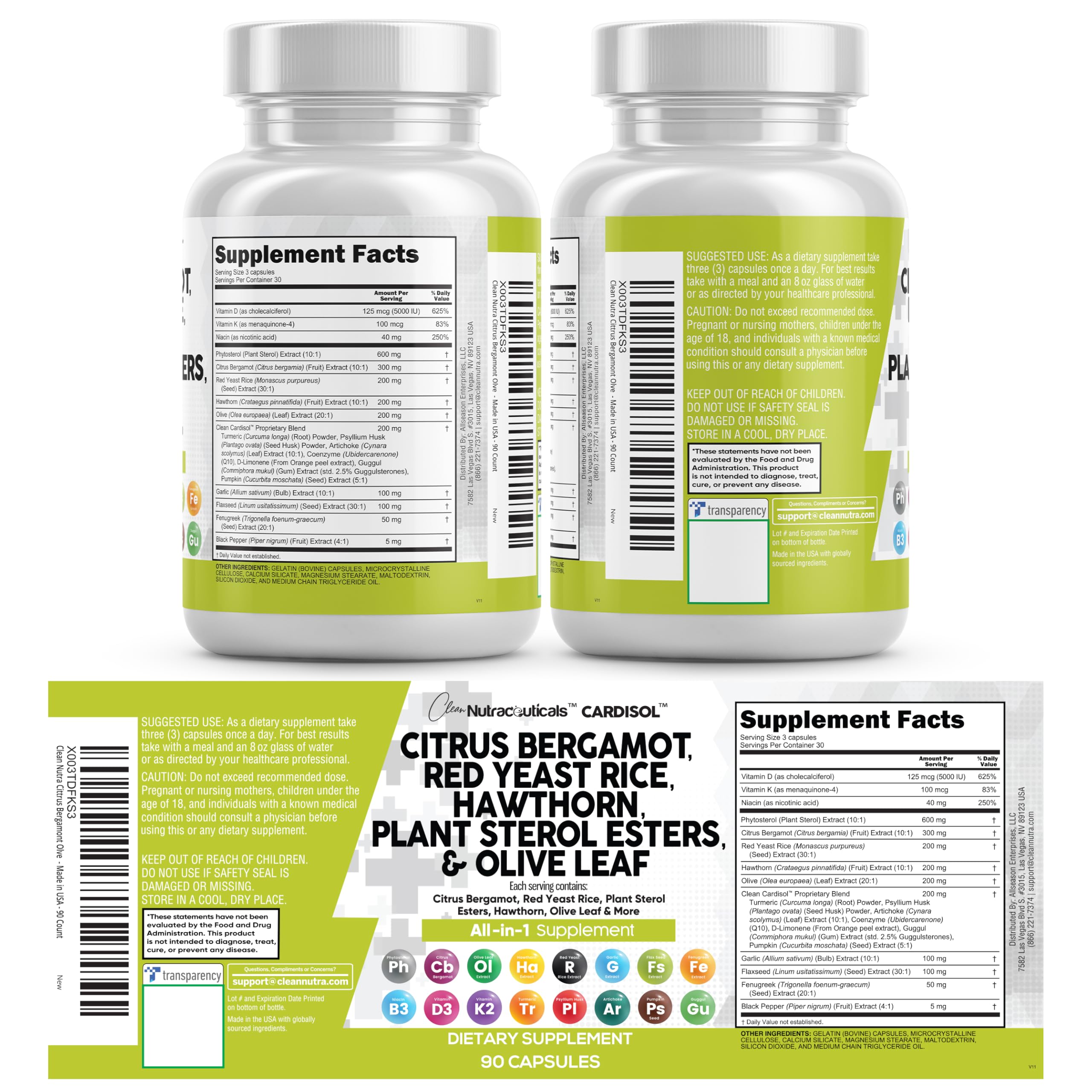 Clean Nutraceuticals colección de botánicos como bergamot y hoja de olivo