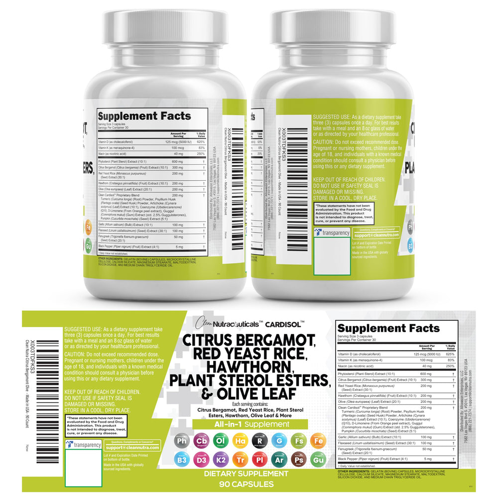 Clean Nutraceuticals colección de botánicos como bergamot y hoja de olivo