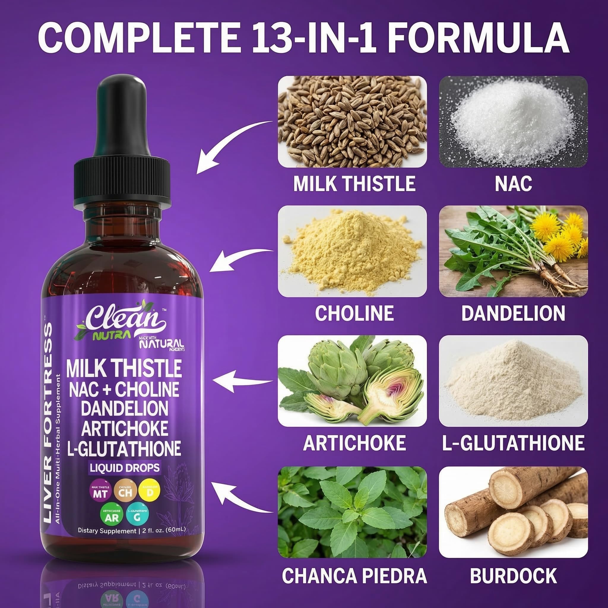 Clean Nutraceuticals ingredientes principales organizados mostrando variedad