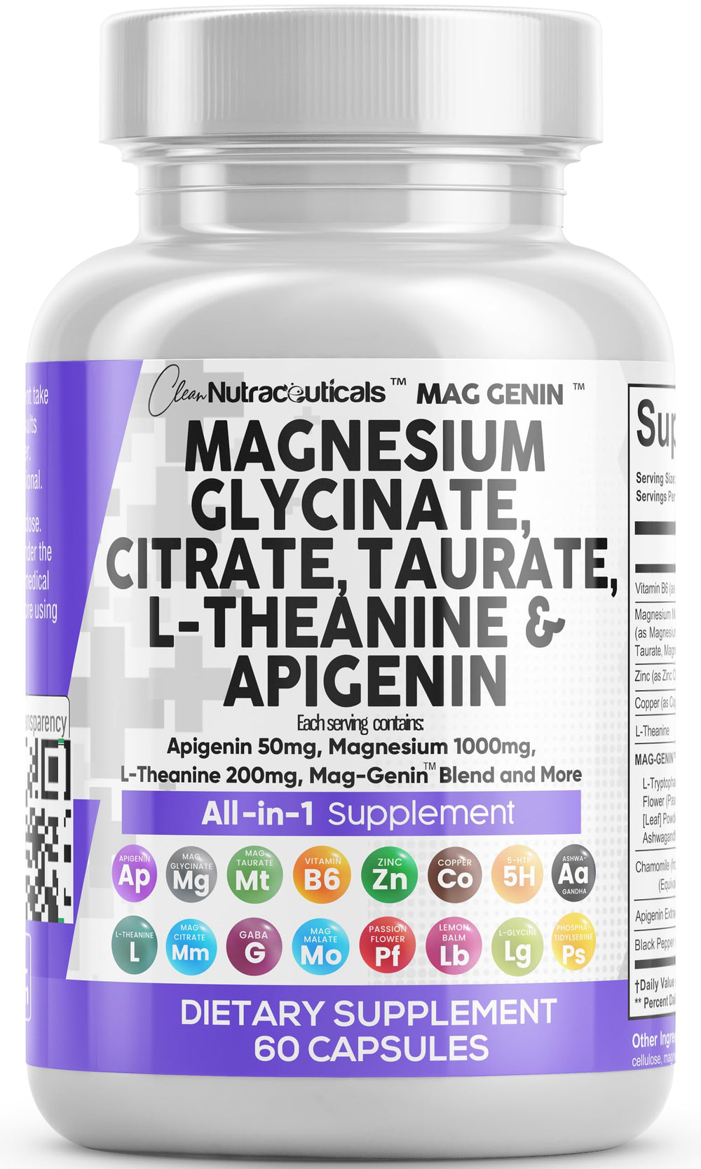 Clean Nutraceuticals frasco frontal mostrando el nombre y beneficio de máxima potencia