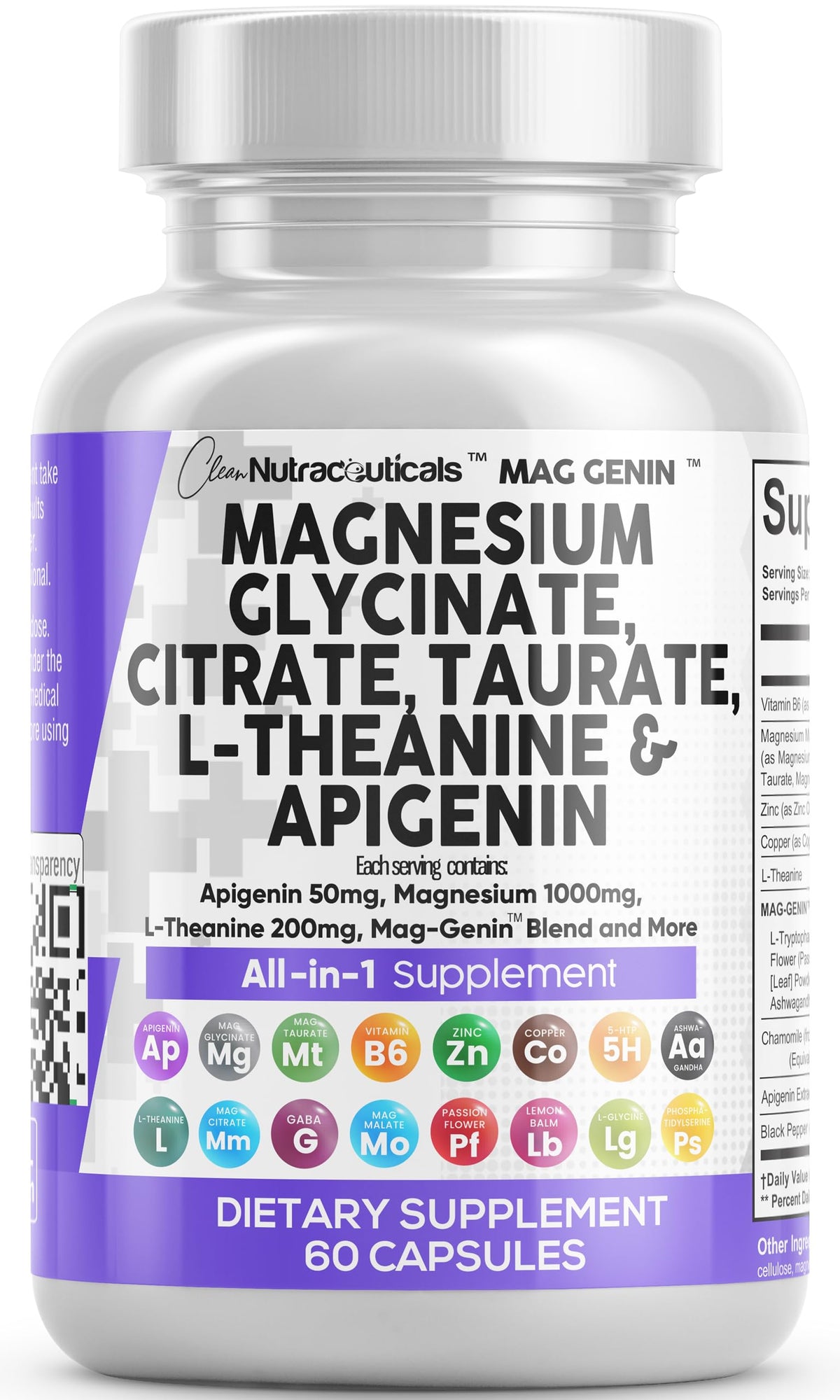Clean Nutraceuticals frasco frontal mostrando el nombre y beneficio de máxima potencia