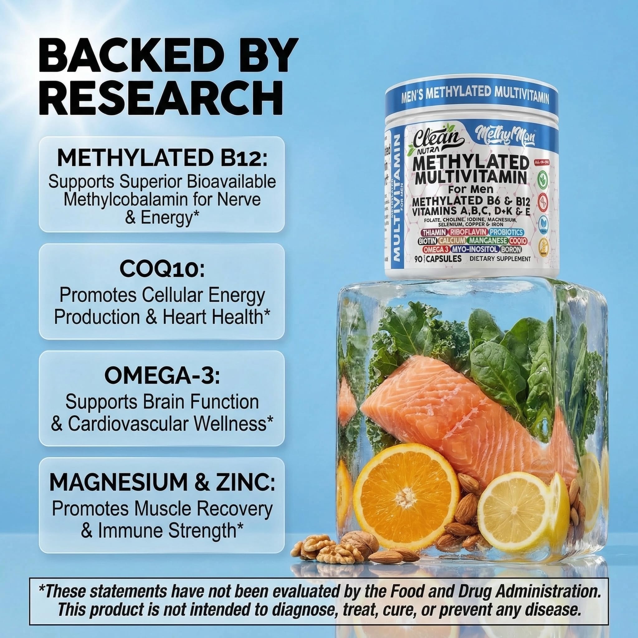 Clean Nutraceuticals bote abierto con cápsulas, visual claridad de dosis