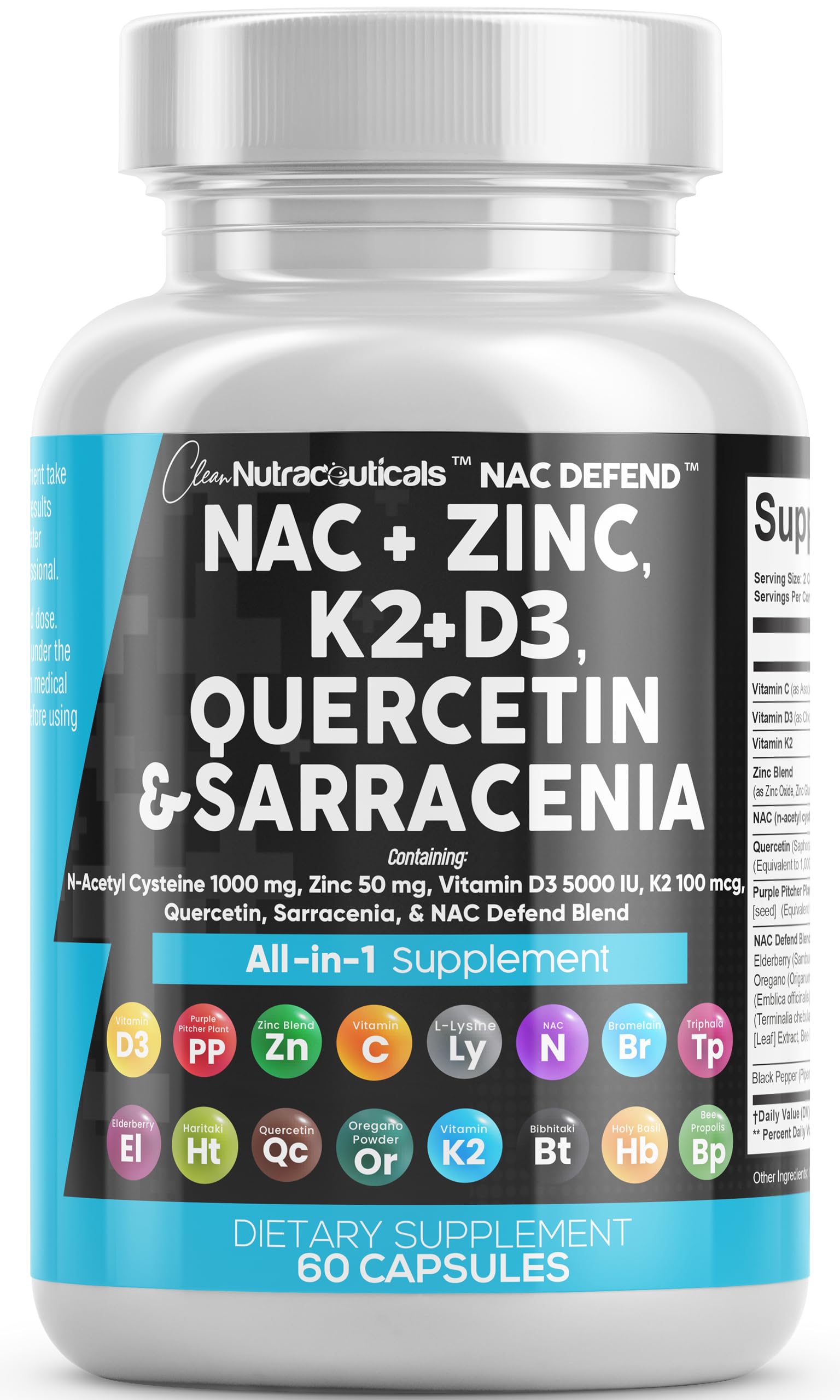 Clean Nutraceuticals frasco frontal mostrando la etiqueta clara y beneficios