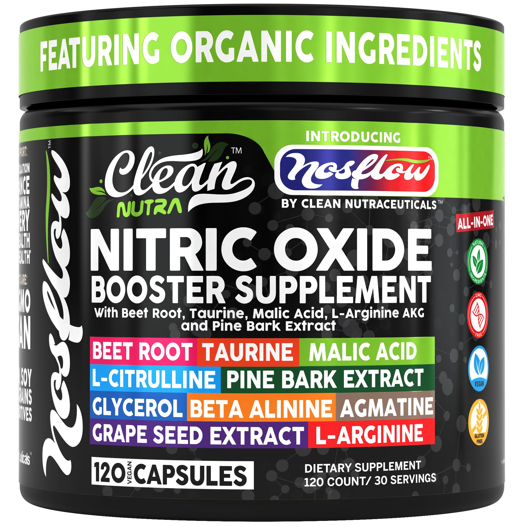 Clean Nutraceuticals NosFlow frente del frasco mostrando diseño y uso