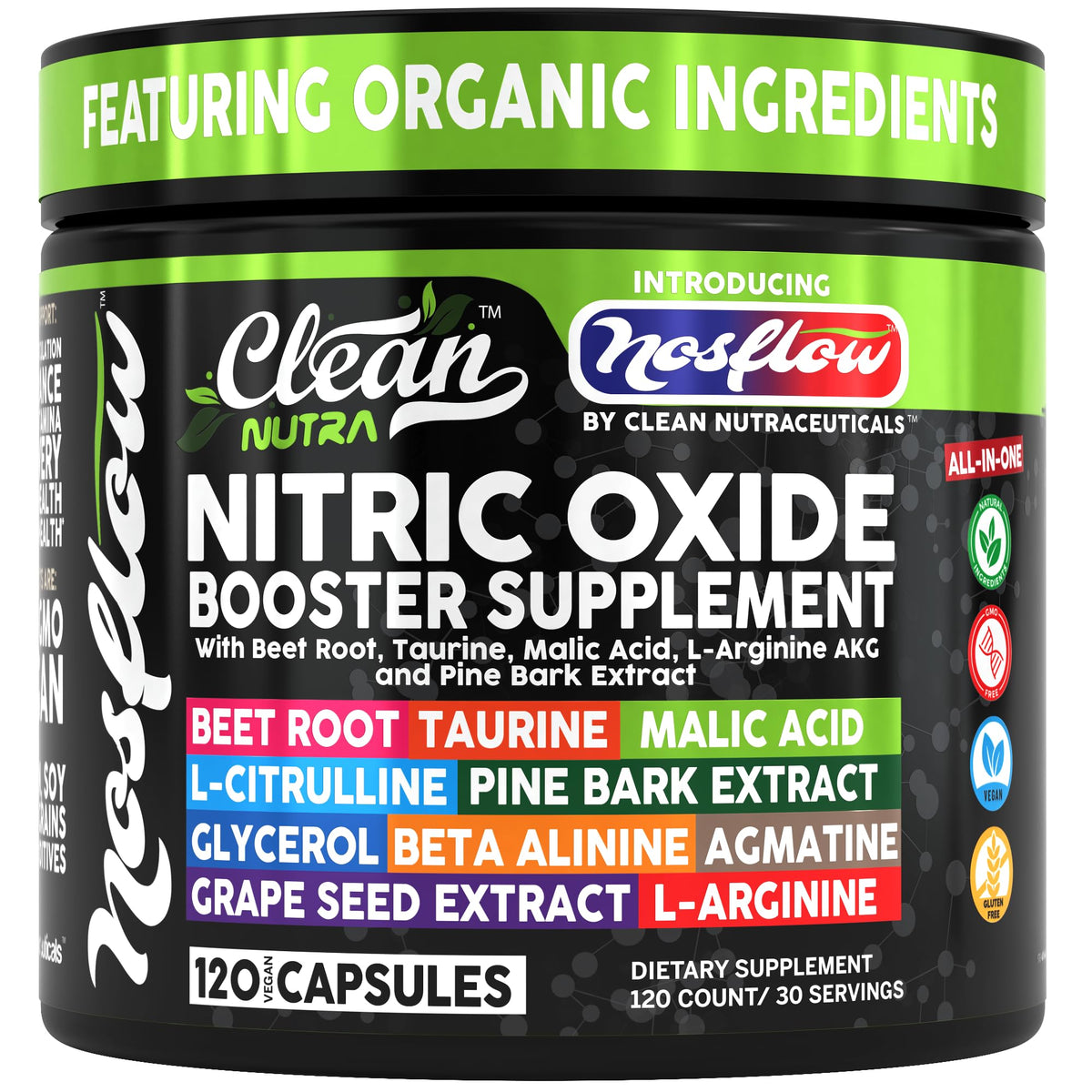Clean Nutraceuticals NosFlow frente del frasco mostrando diseño y uso