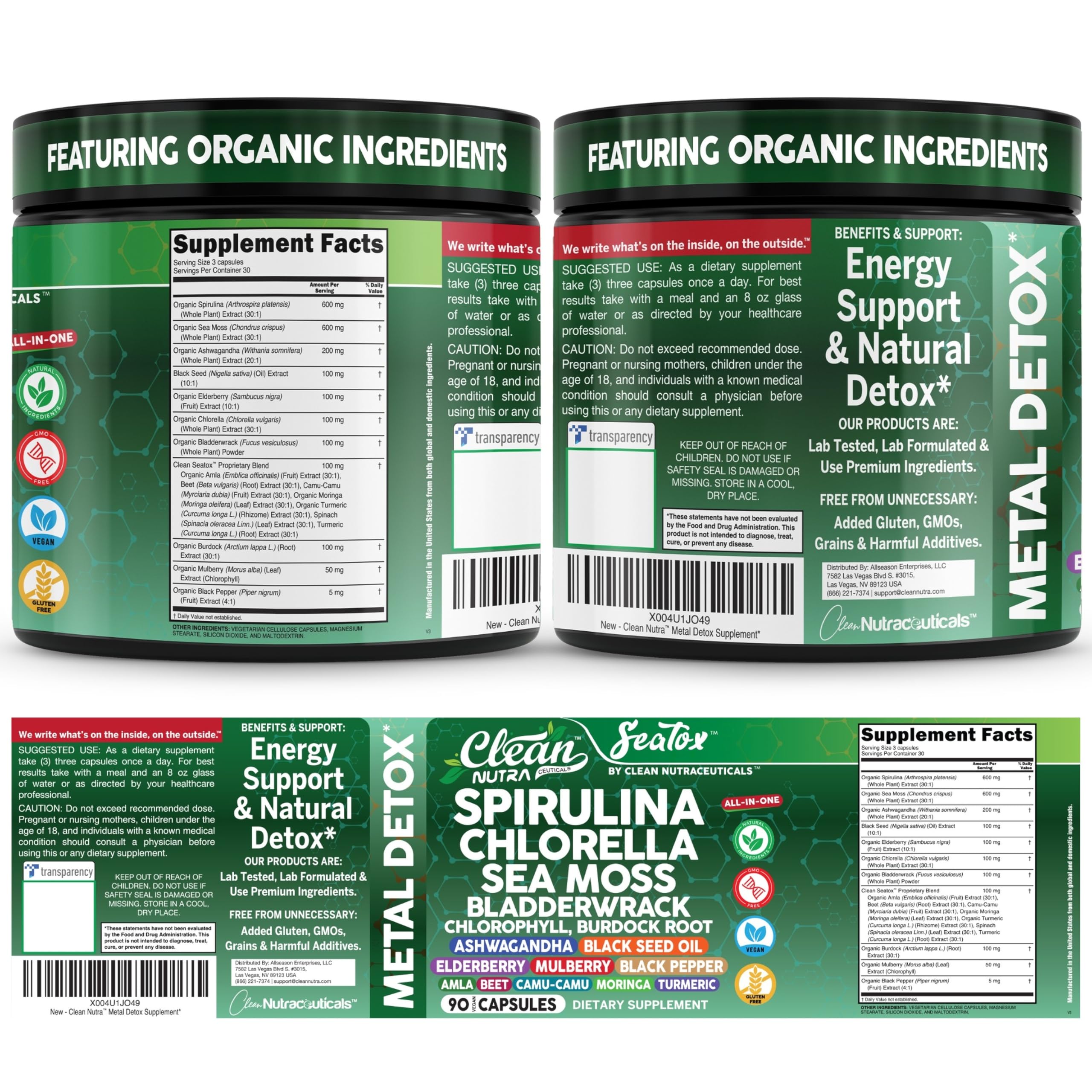 Clean Nutraceuticals packaging con sellos orgánicos que inspira confianza
