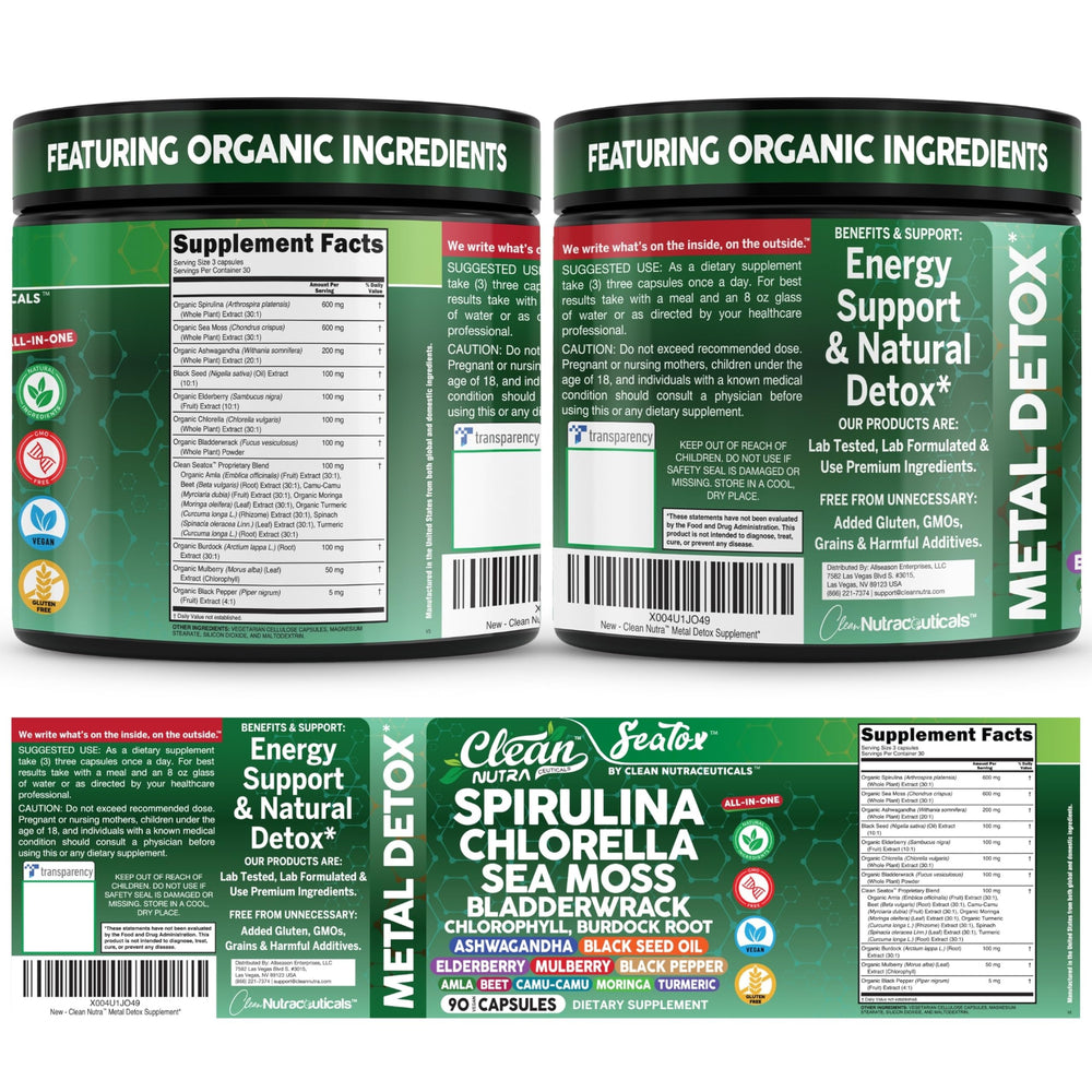 Clean Nutraceuticals packaging con sellos orgánicos que inspira confianza