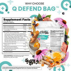 Clean Nutraceuticals dos cápsulas Q Defend en mano para comparar tamaño y dosificación
