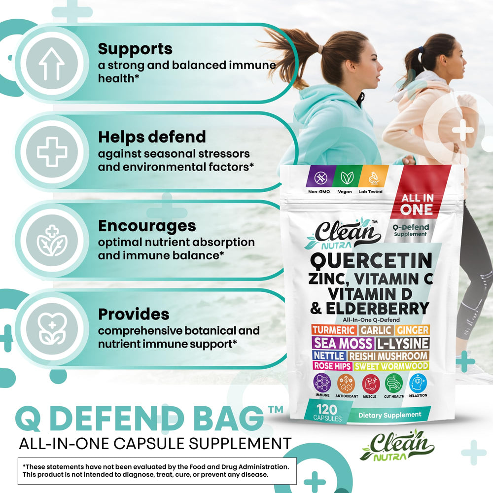 Clean Nutraceuticals mezcla de saúco, cúrcuma y reishi que aparecen en Q Defend