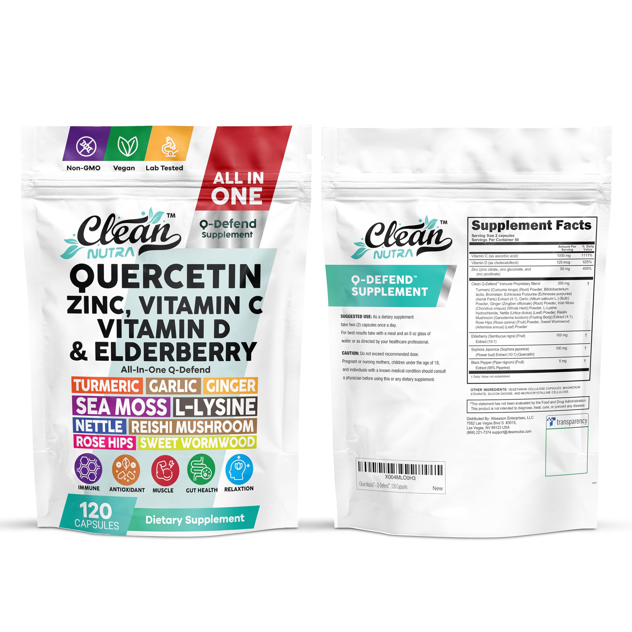 Clean Nutraceuticals tabla nutricional de Q Defend primer plano para información clara