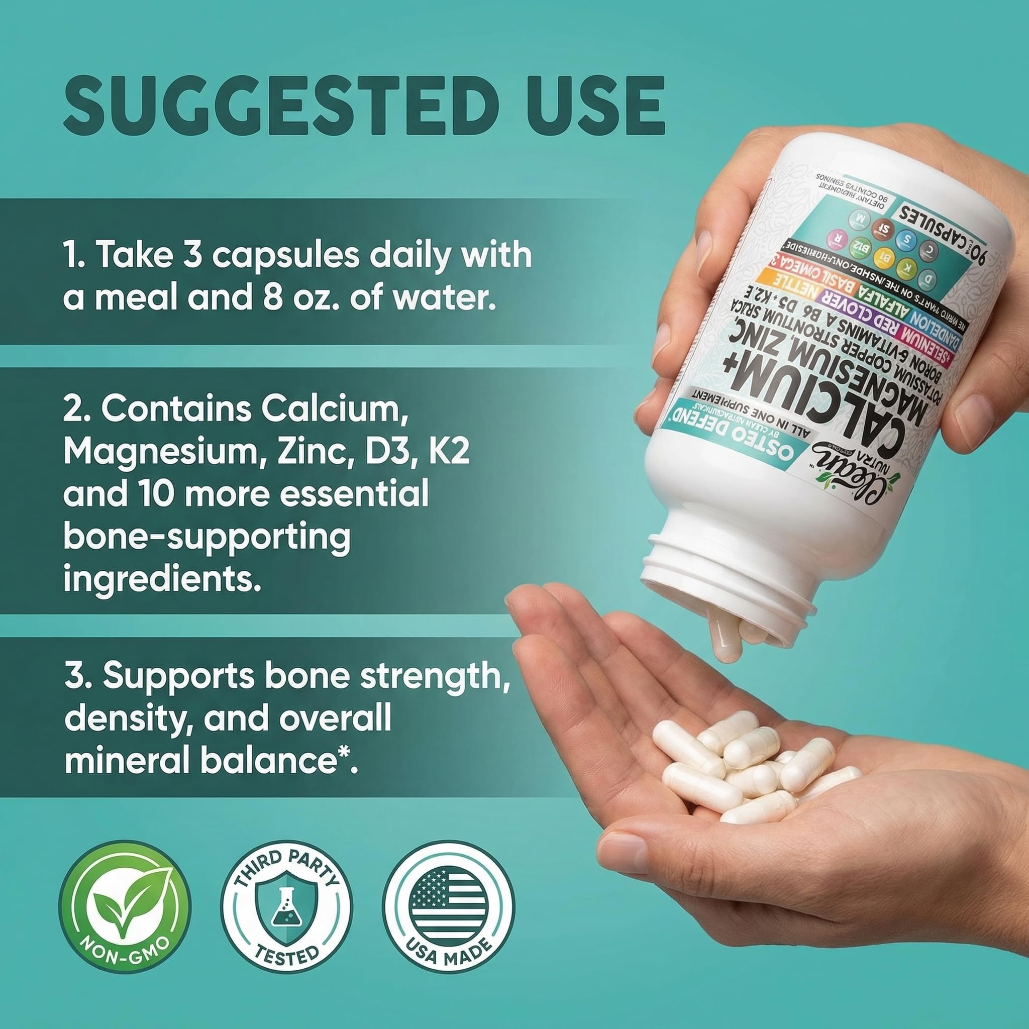 Clean Nutraceuticals tableta en mano para comparar tamaño y facilidad de ingestión