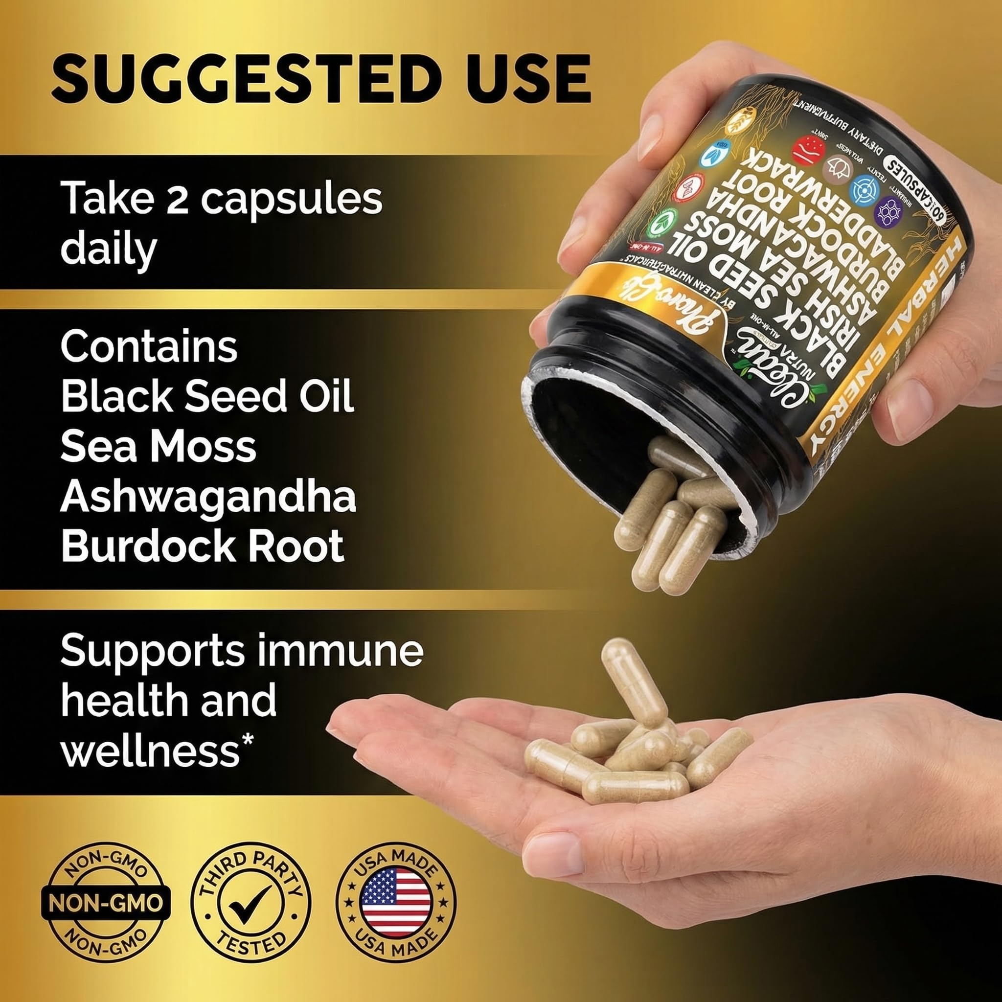 Clean Nutraceuticals cápsula en mano para referencia de tamaño práctico