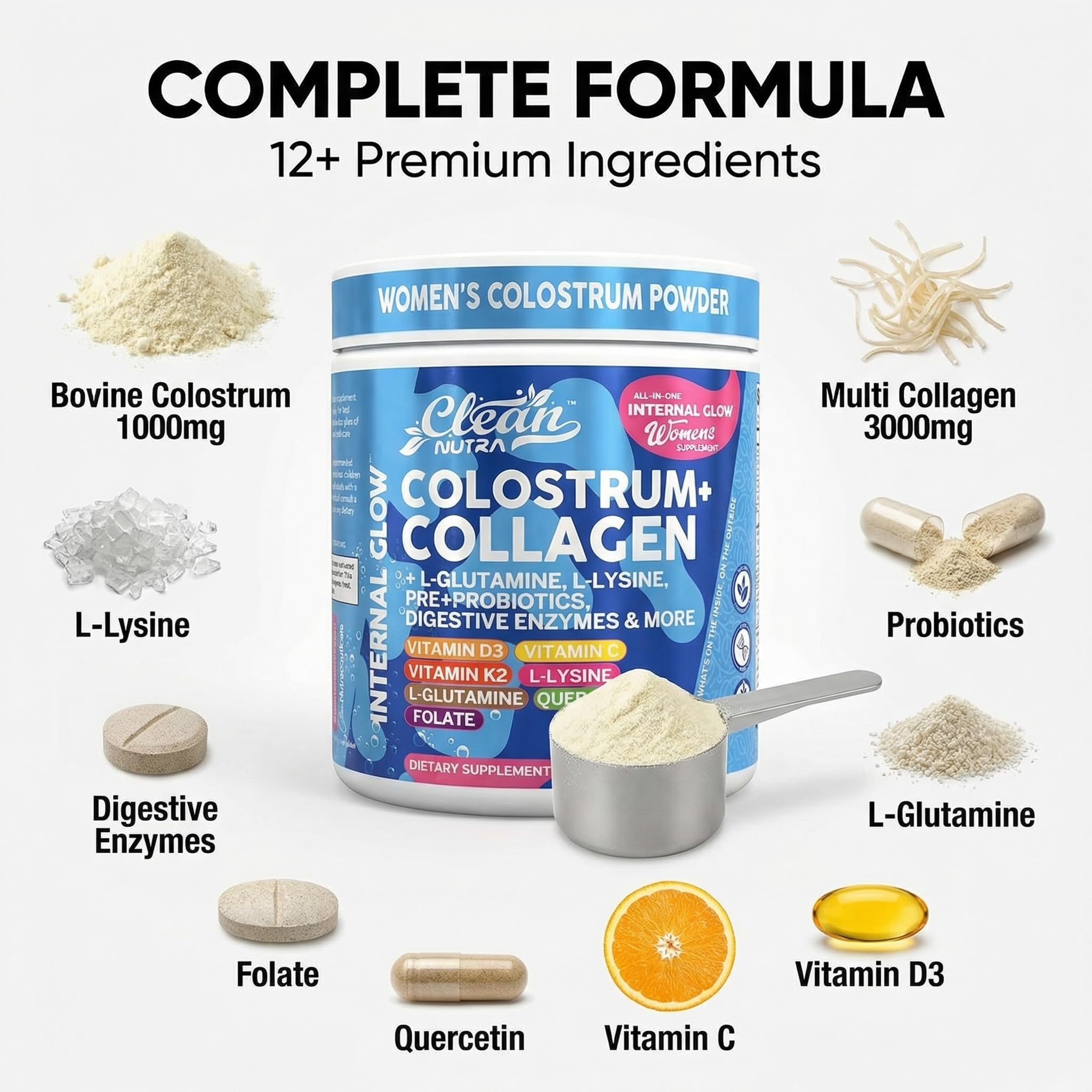 Clean Nutraceuticals cuchara con porción para comparar tamaño y dosificación