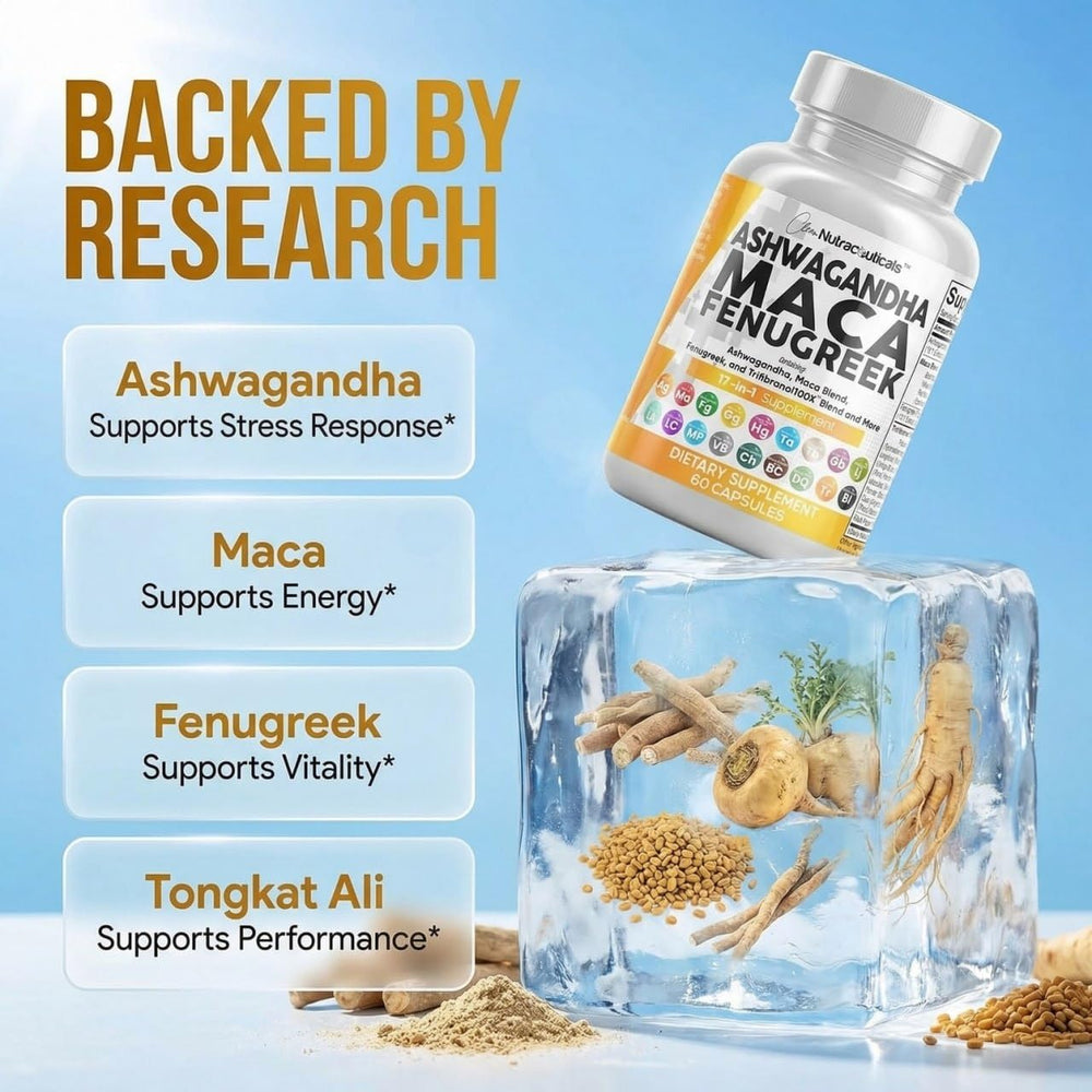 Clean Nutraceuticals polvo de maca en primer plano que sugiere energía natural