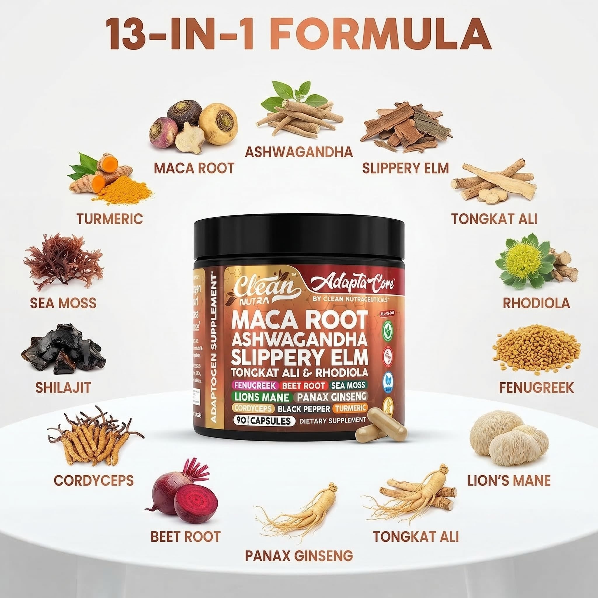 Clean Nutraceuticals polvo de maca en primer plano que resalta textura natural