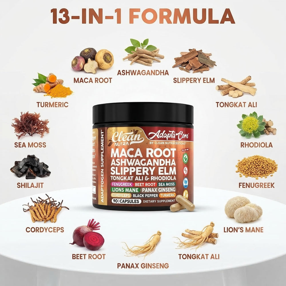 Clean Nutraceuticals polvo de maca en primer plano que resalta textura natural