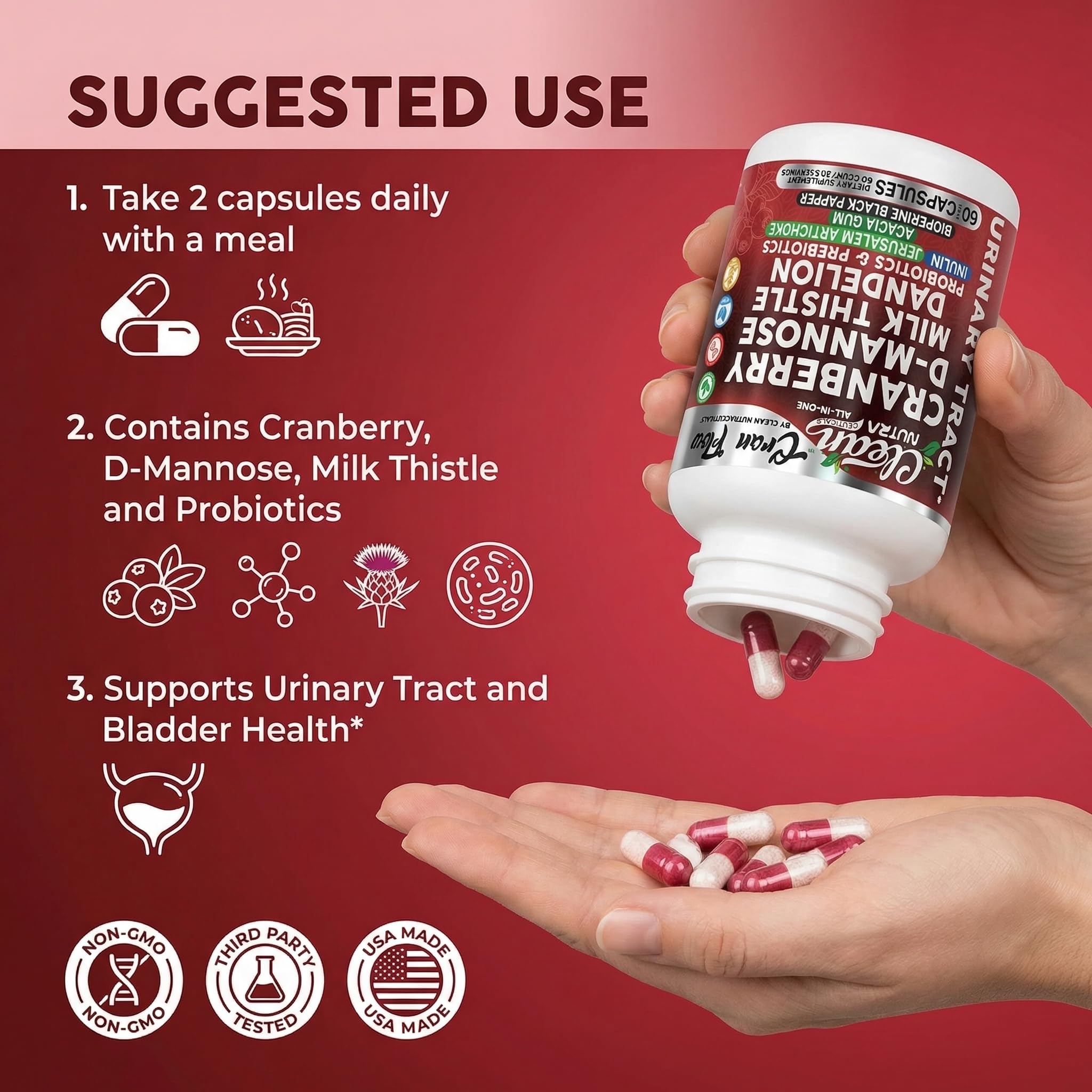 Clean Nutraceuticals cápsulas junto a un vaso de agua para uso diario sencillo