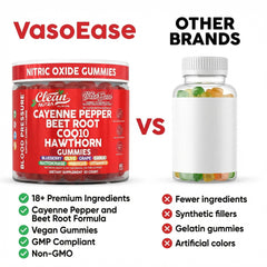 Comparación de tamaño de gomita VasoEase con moneda por Clean Nutraceuticals para escala
