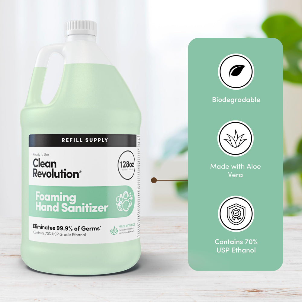 Clean Revolution etiqueta que destaca 70% etanol USP y seguridad