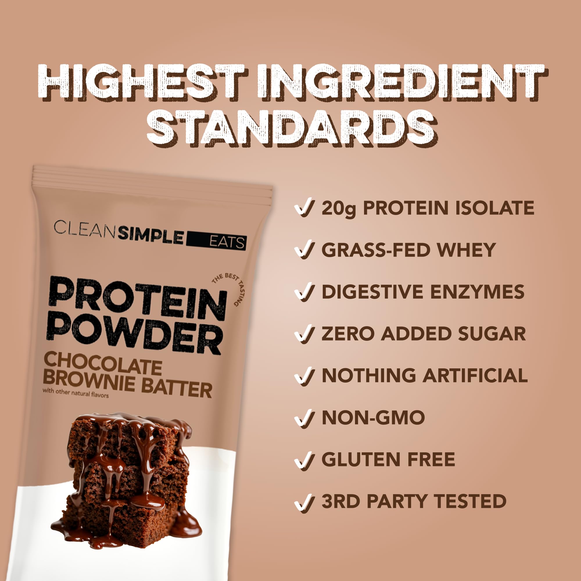 Clean Simple Eats batido preparado en vaso, sabor brownie listo para beber