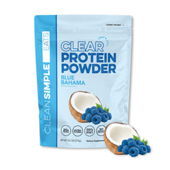 Clean Simple Eats frasco frontal mostrando Blue Bahama y beneficio refrescante