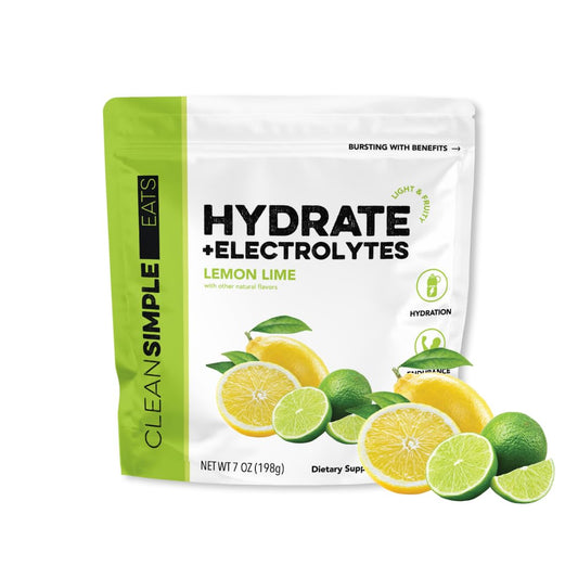 Clean Simple Eats bolsa frente mostrando etiqueta y 30 servicios, ideal para llevar y medir