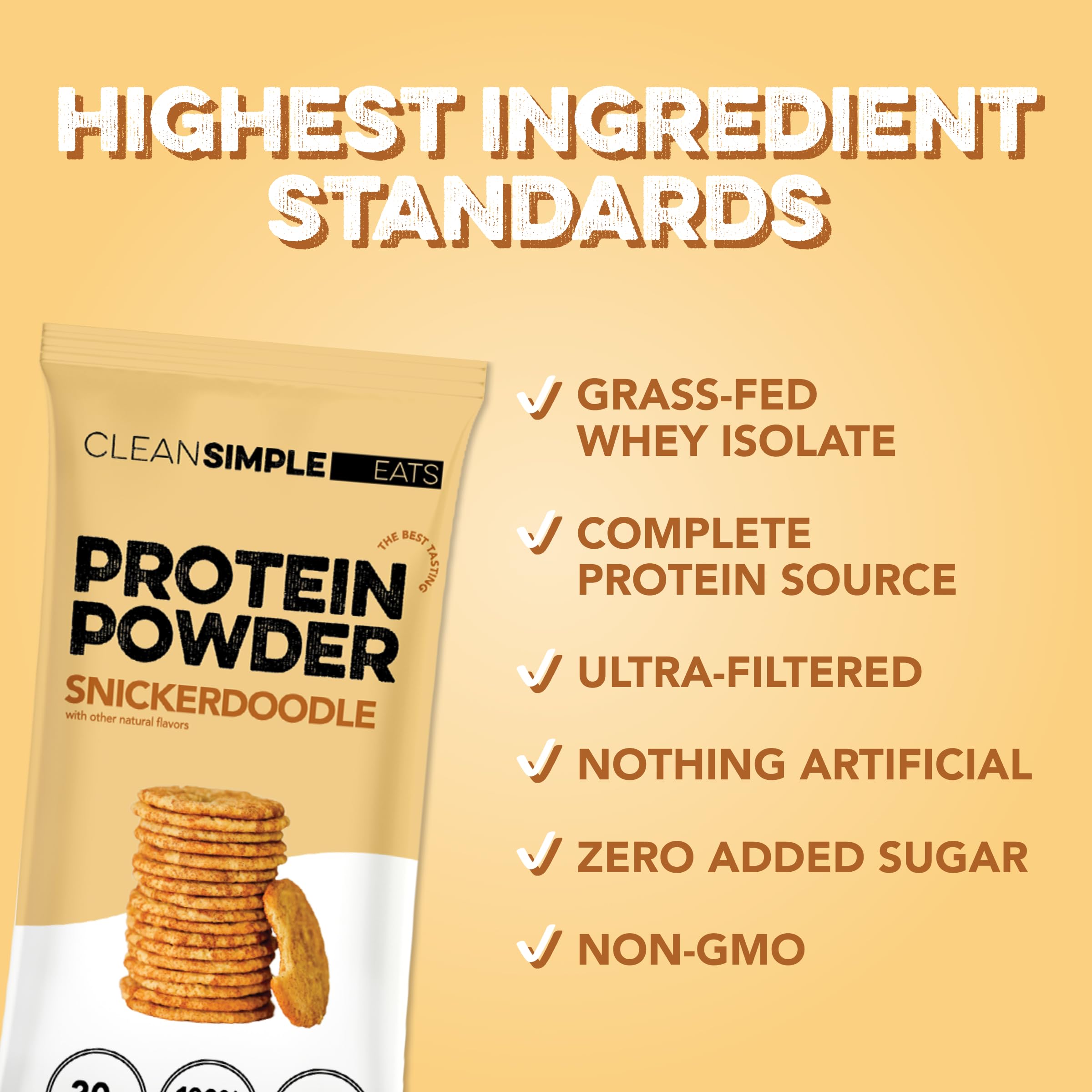 Vaso con batido Snickerdoodle Clean Simple Eats listo para beber, beneficio mezcla cremosa