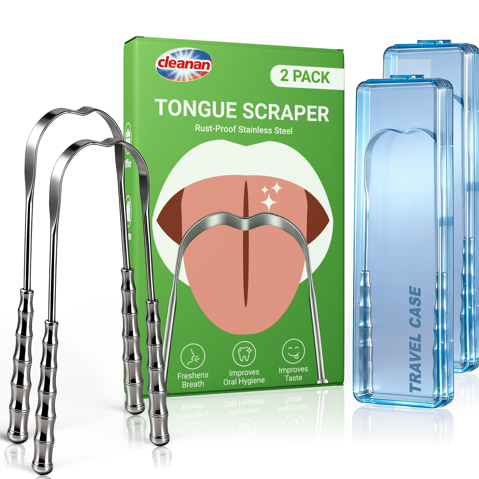 cleanan raspador frontal mostrando diseño en U y beneficio limpieza eficaz