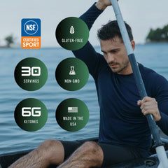 CleanForm Nutrition bote junto a mano para comparar tamaño y porción conveniente