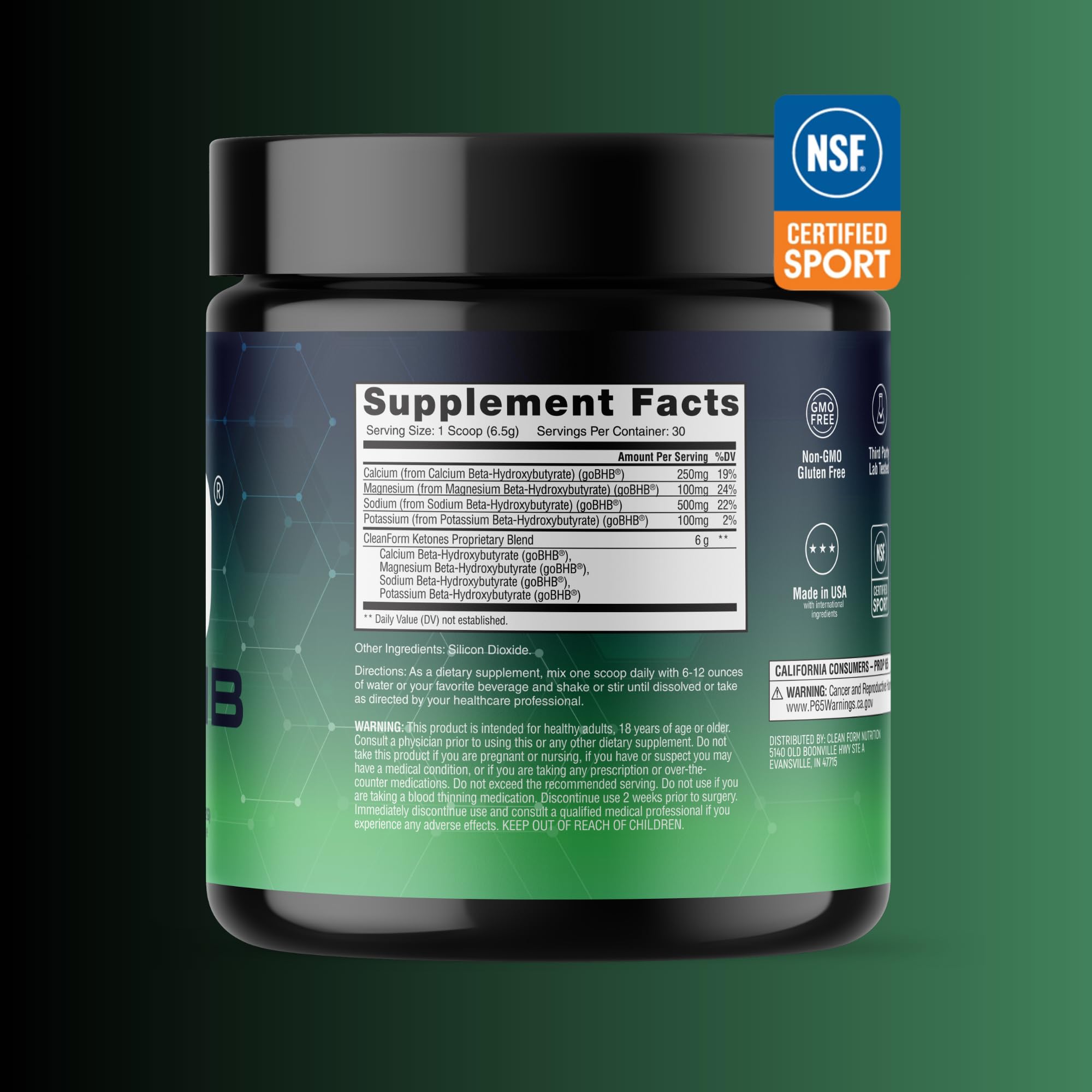 CleanForm Nutrition detalle de la lista de electrolitos indicando soporte de hidratación