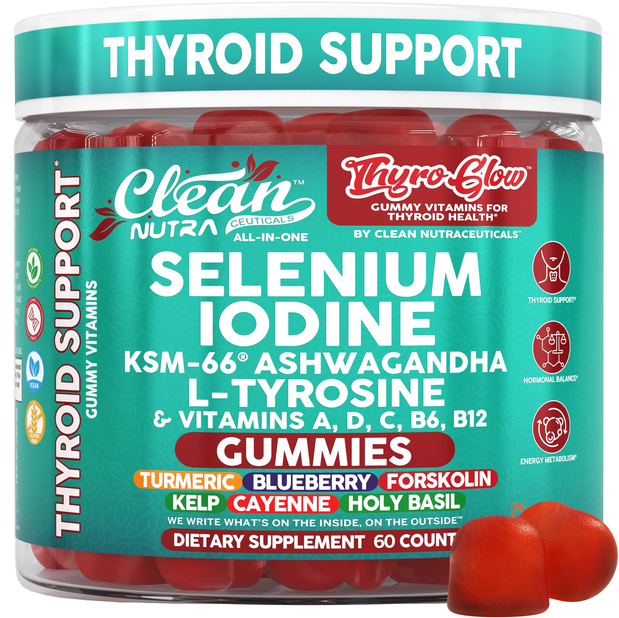 Clean Nutraceuticals ThyroGlow envase frontal mostrando marca y count