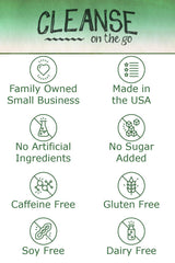 CLEANSE on the go etiqueta con lista de ingredientes y plan diario incluido