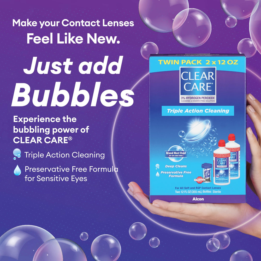 Clear Care lentes en estuche en escena doméstica, comodidad para uso diario