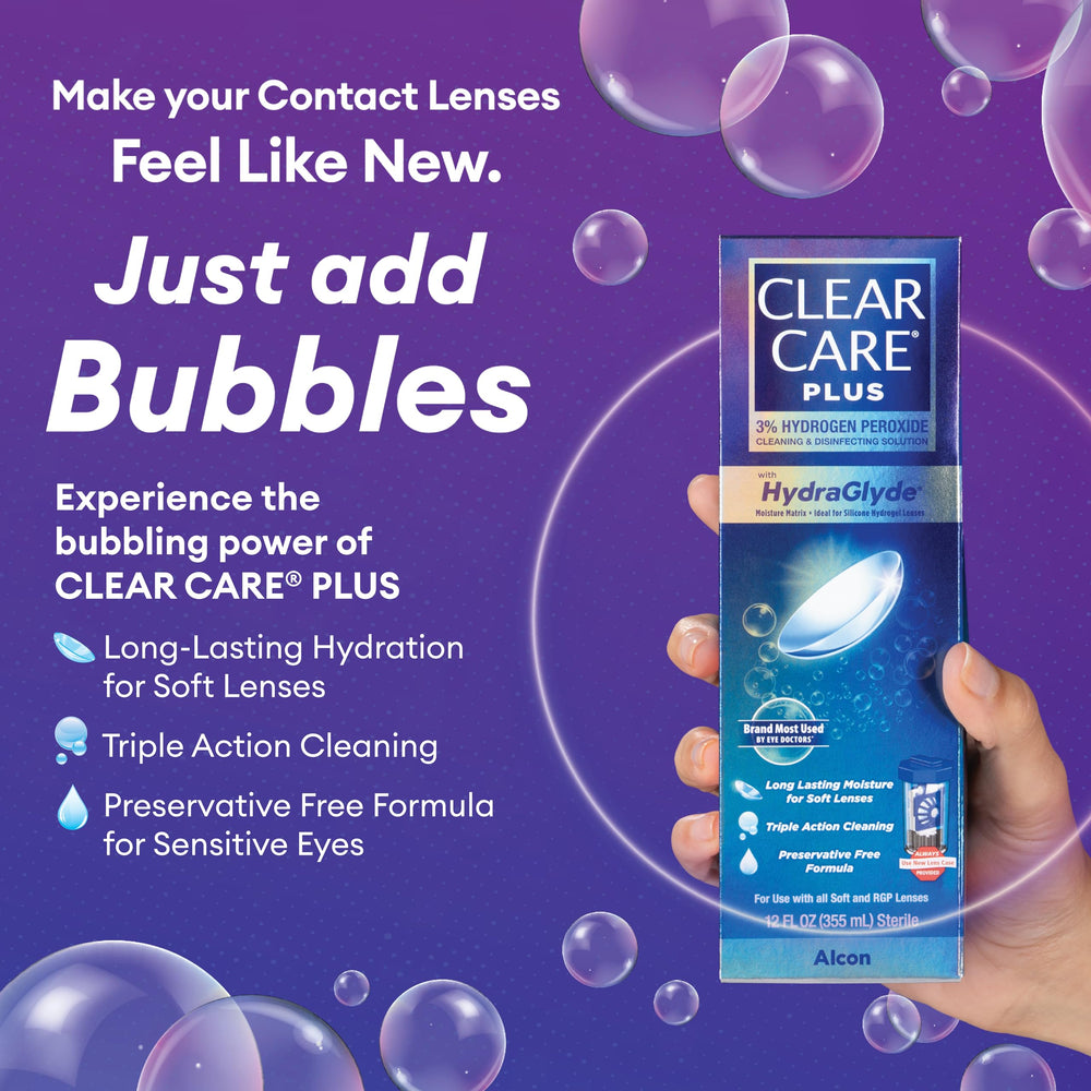Clear Care manos colocando lentes en el estuche, aplicación sencilla