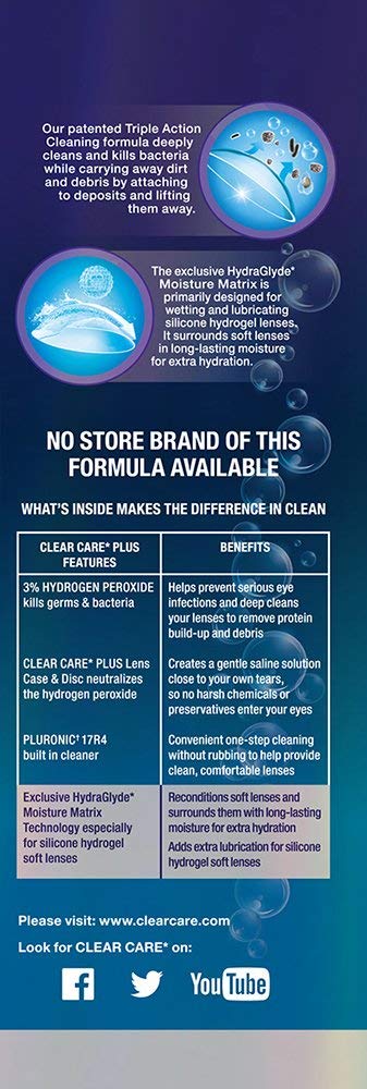 Escena nocturna de uso Clear Care en mesita mostrando preparación de lentes para la mañana