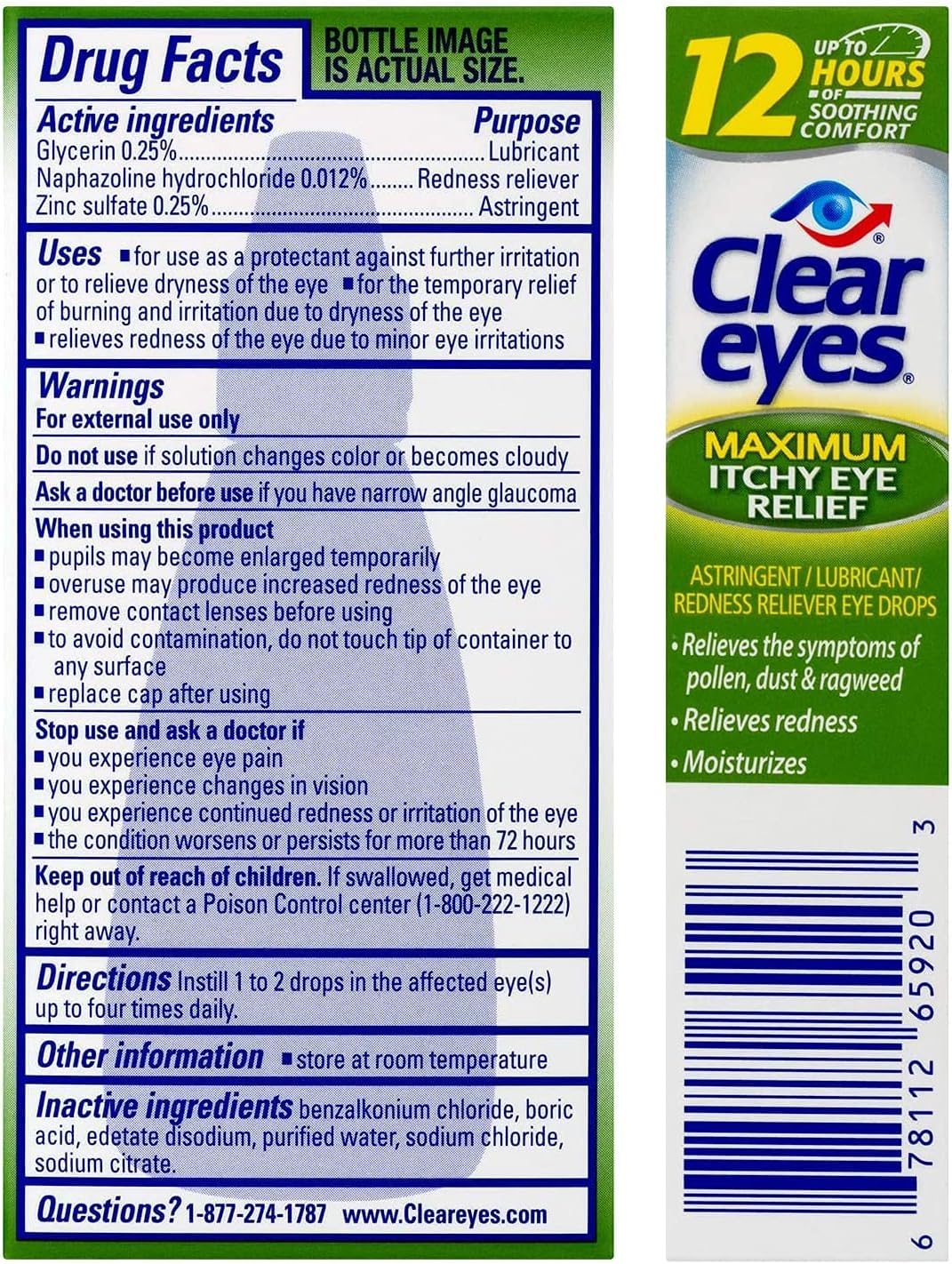 Clear Eyes botella en bolso para alivio inmediato durante el día