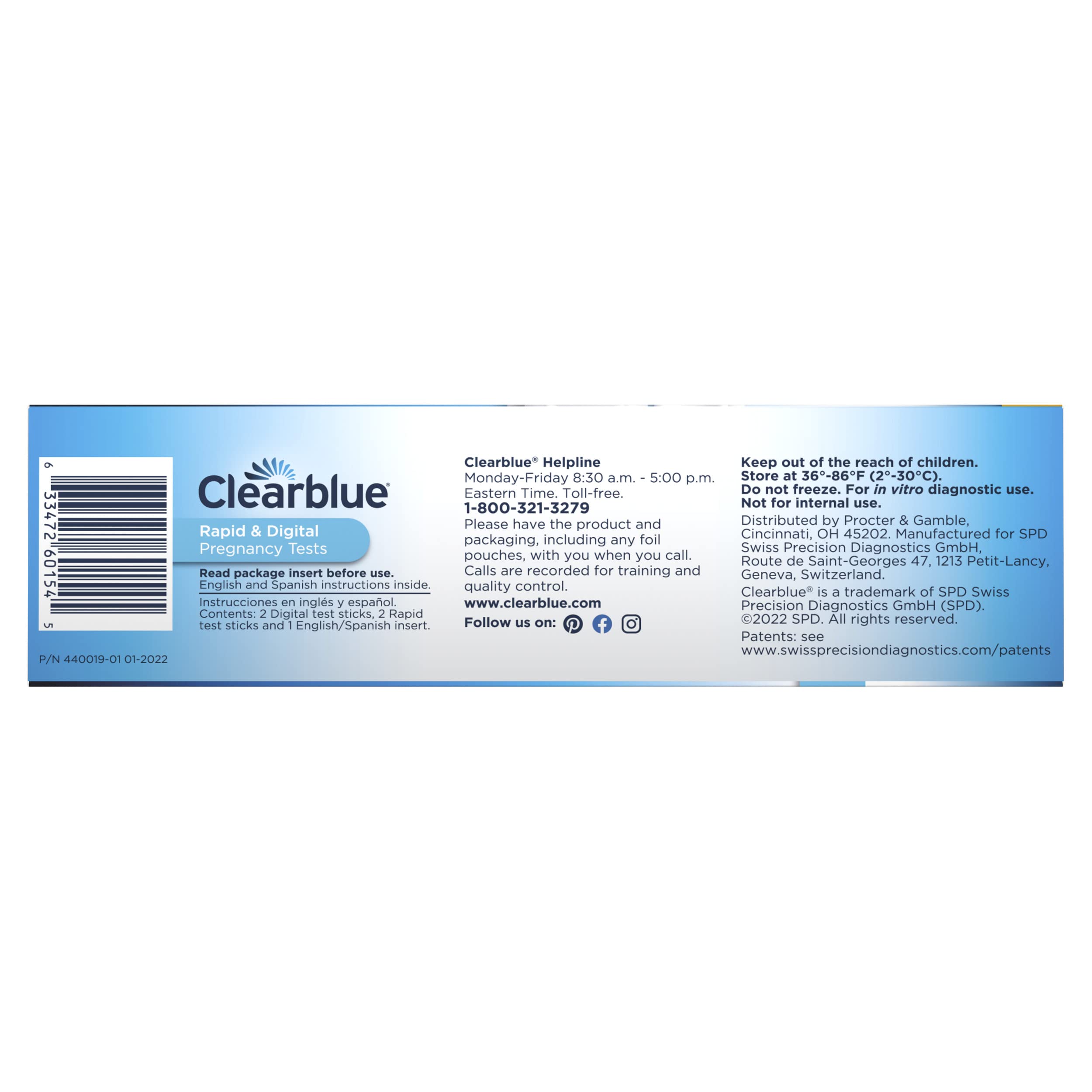 Clearblue contenido del pack con las cuatro pruebas y manual incluidos
