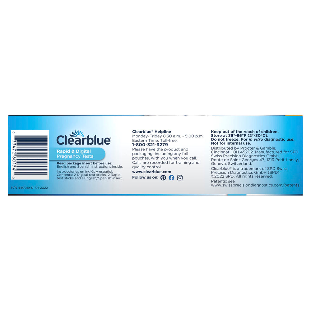 Clearblue contenido del pack con las cuatro pruebas y manual incluidos