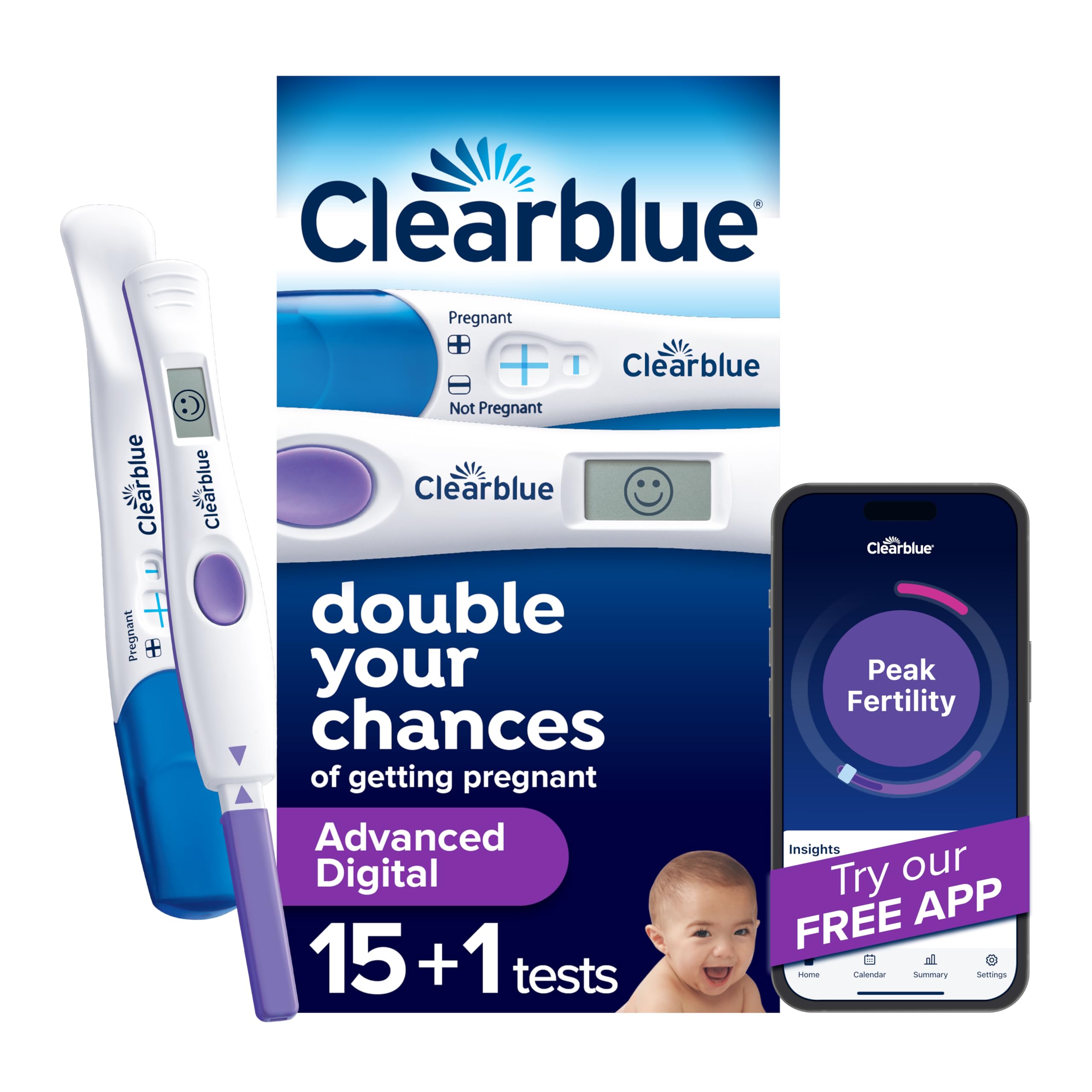 Clearblue frente del empaque mostrando 16 pruebas y beneficio de uso claro