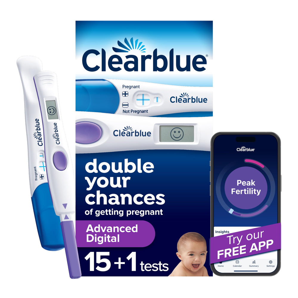 Clearblue frente del empaque mostrando 16 pruebas y beneficio de uso claro