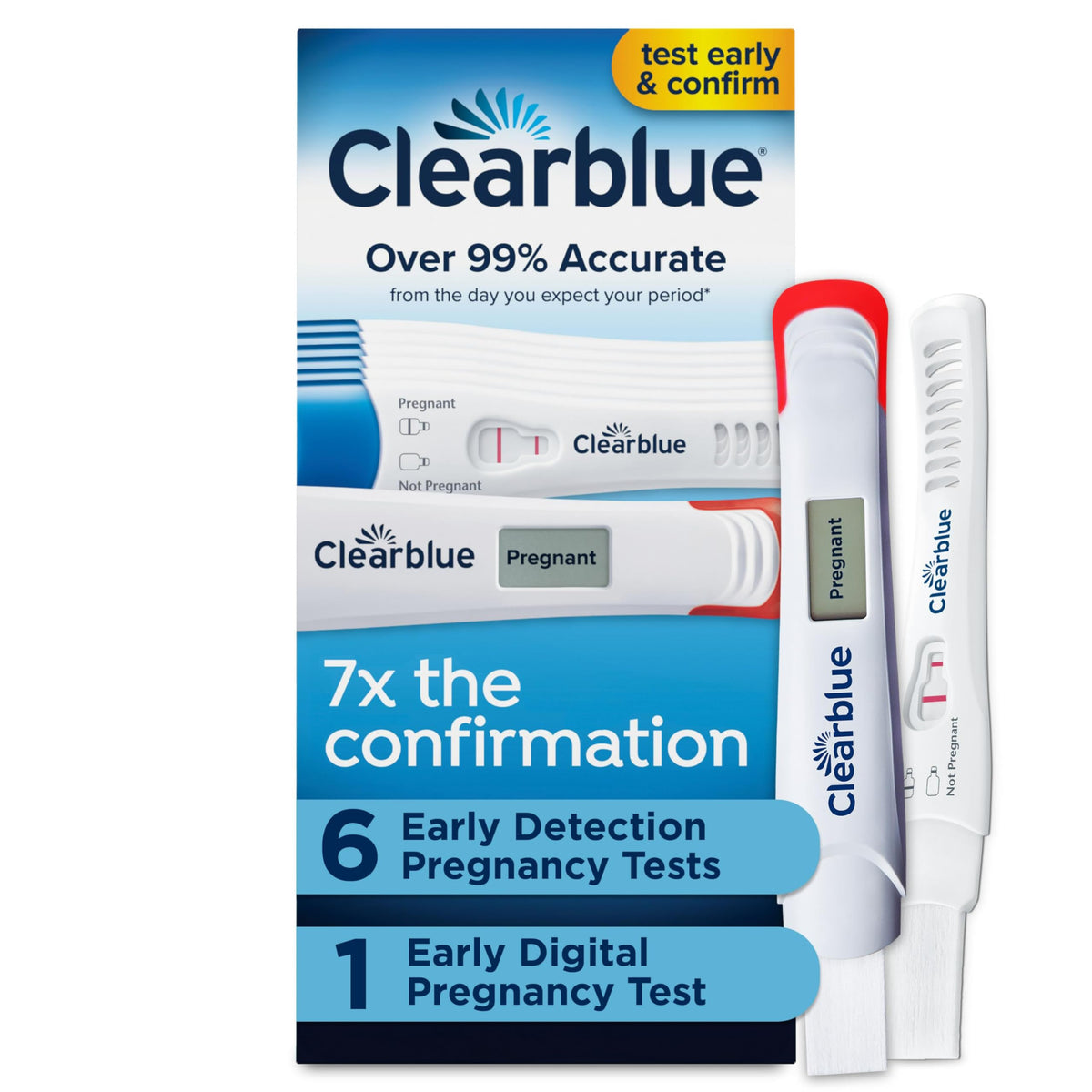 Clearblue frente del empaque mostrando contenido y beneficios