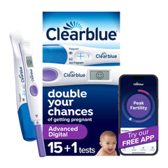 Clearblue frente del empaque mostrando 16 pruebas y beneficio de uso claro