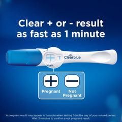 Clearblue prueba en uso con persona sosteniéndola, fácil y cómoda de usar