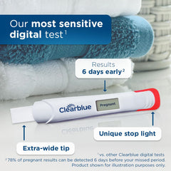 Clearblue test en mano durante uso, aplicación fácil y guiada
